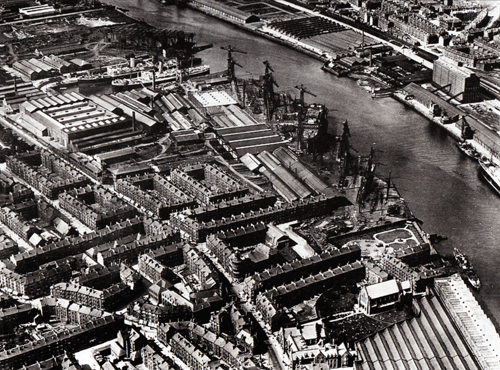Ariel view of the shipyard district of Govan